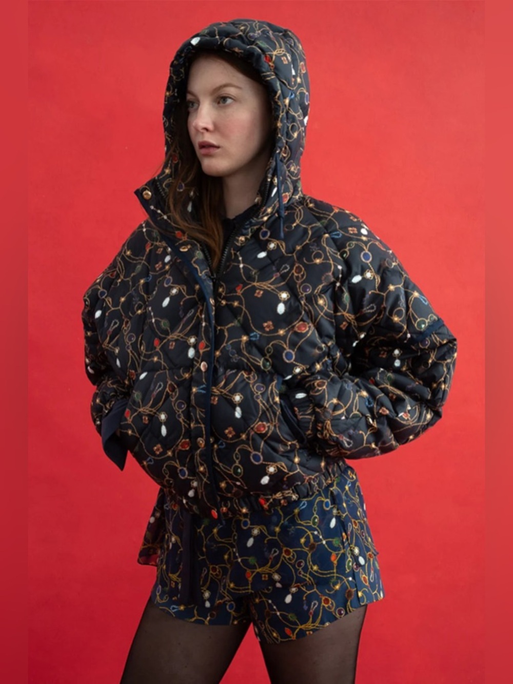 Rachel Antonoff Ace puffer jacket in tree of lost jewels print